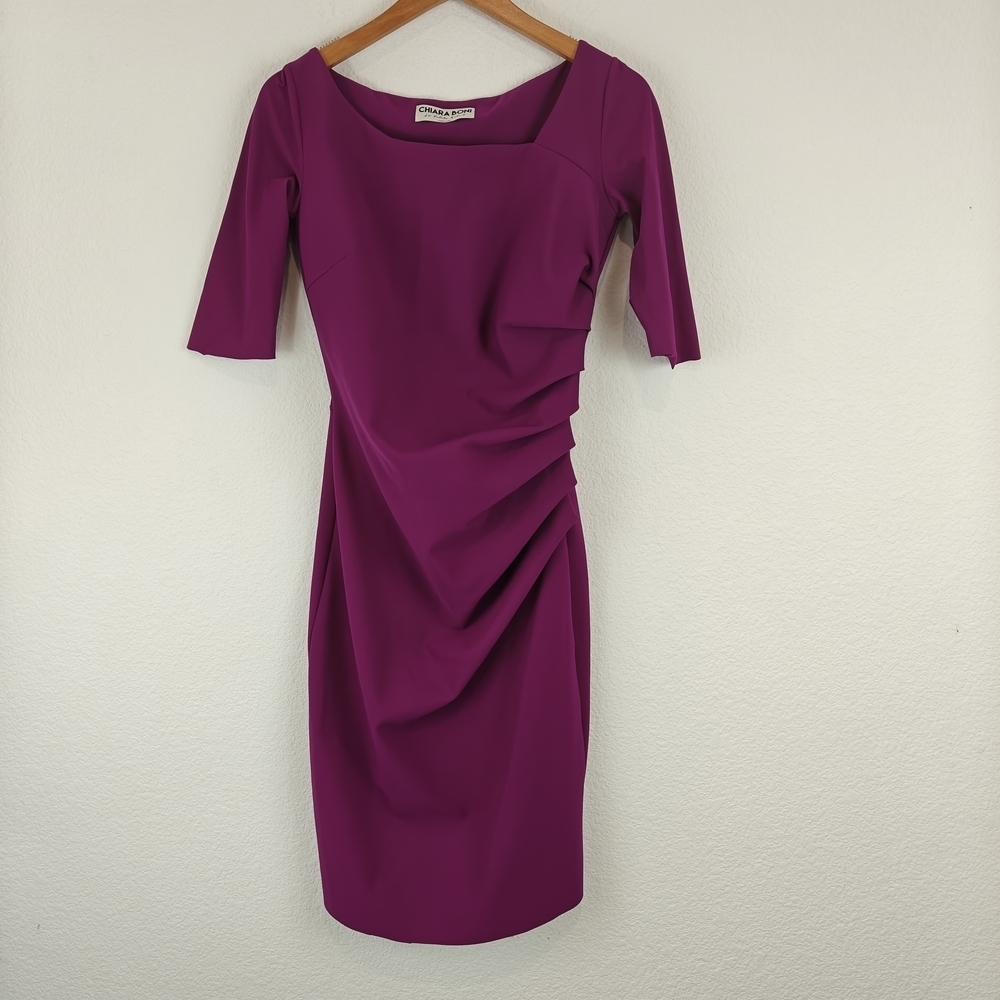 Chiara Boni La Petite Robe Magenta Ruched Sheath Dress 6 Luxury Stretch Cocktail